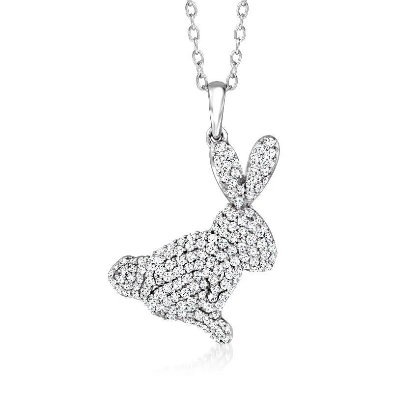 Pearl cluster necklaces-Ross-Simons Diamond Bunny Pendant Necklace in Sterling Silver