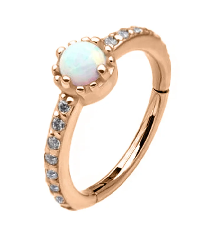 Matte bead rings-Rose Gold PVD Center Opal Hinged Segment Ring