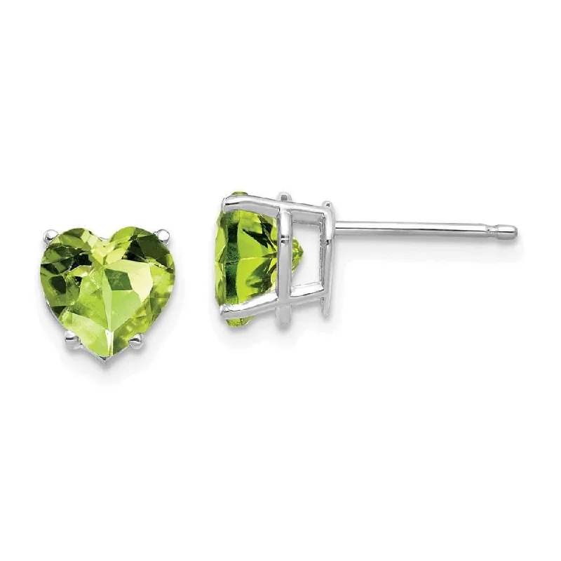 Burnished art earrings-14k White Gold 7mm Heart Peridot Earrings