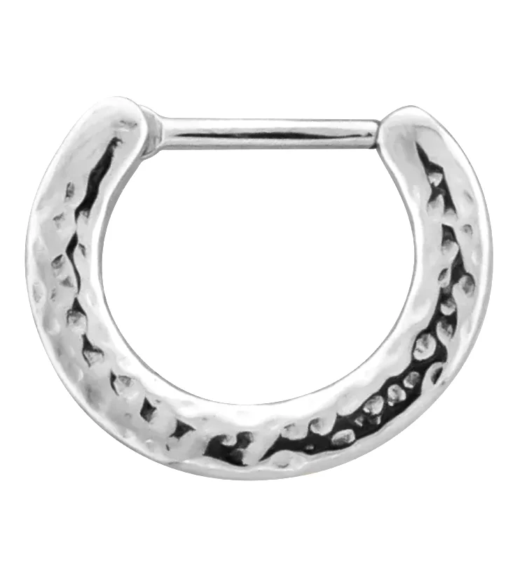 Ripple shape rings-Stamp Hammered Stainless Steel Hinged Segment Ring