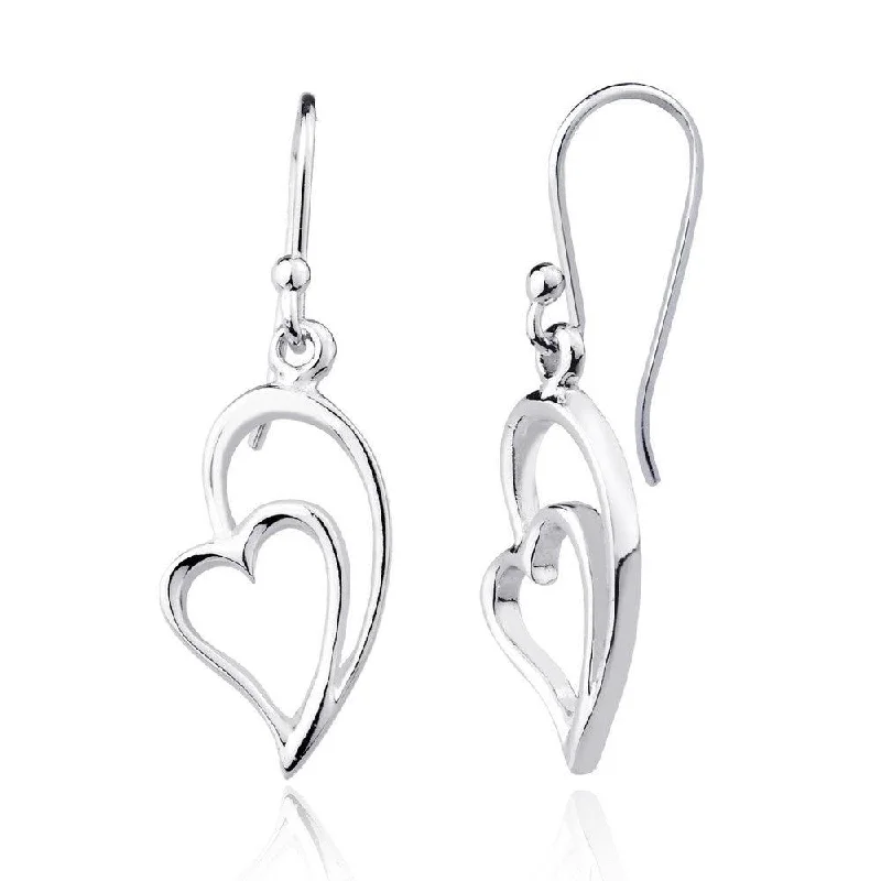 Thick hoop earrings-Sterling Silver Heart Within Half a Heart Dangling Earrings