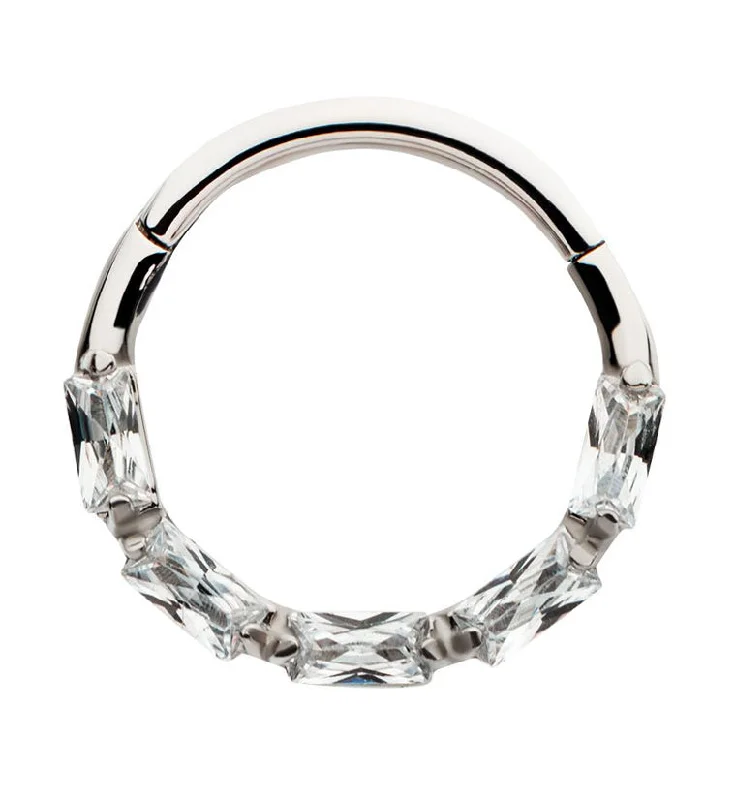 Smooth clasp rings-Terrace Clear CZ Stainless Steel Hinged Segment Ring