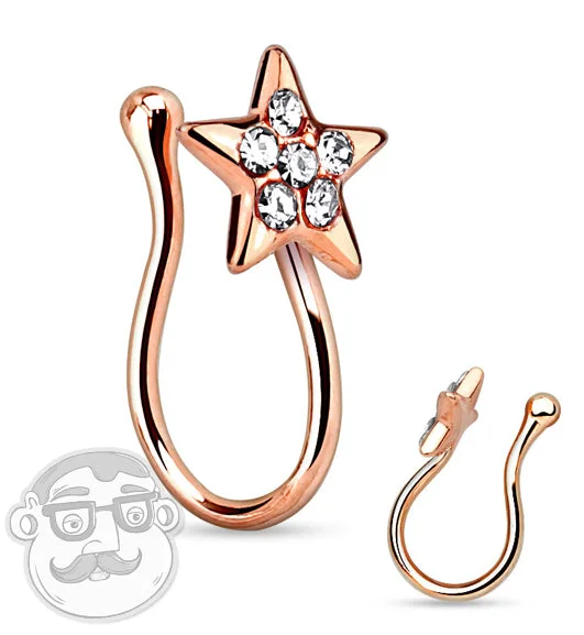 Flowing art rings-Rose Gold CZ Star Fake Brass Nose Ring