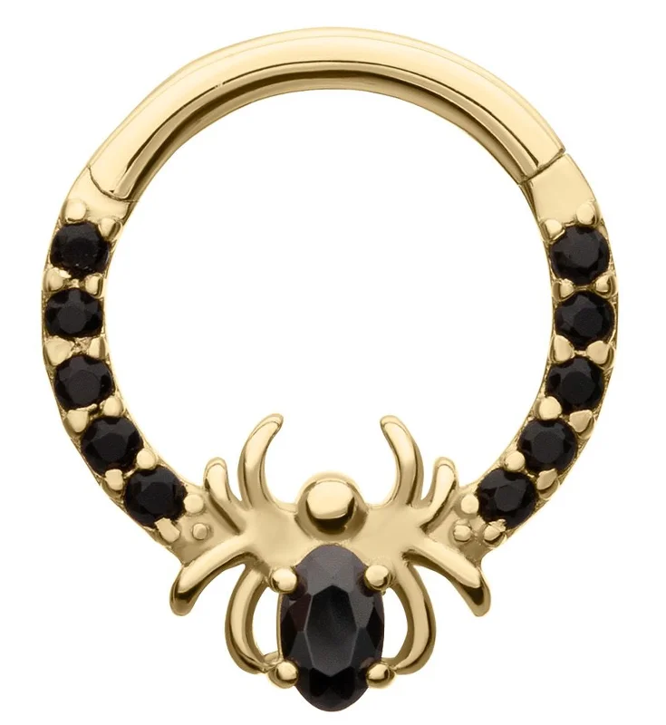 Multi-stone rings-14kt Gold Spider Black CZ Hinged Segment Ring