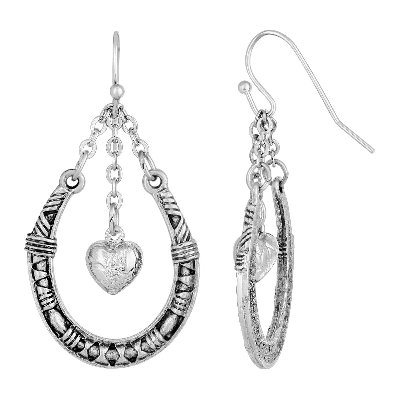 Reed style rings-1928 Jewelry® Pewter Horseshoe With Hanging Heart Earring