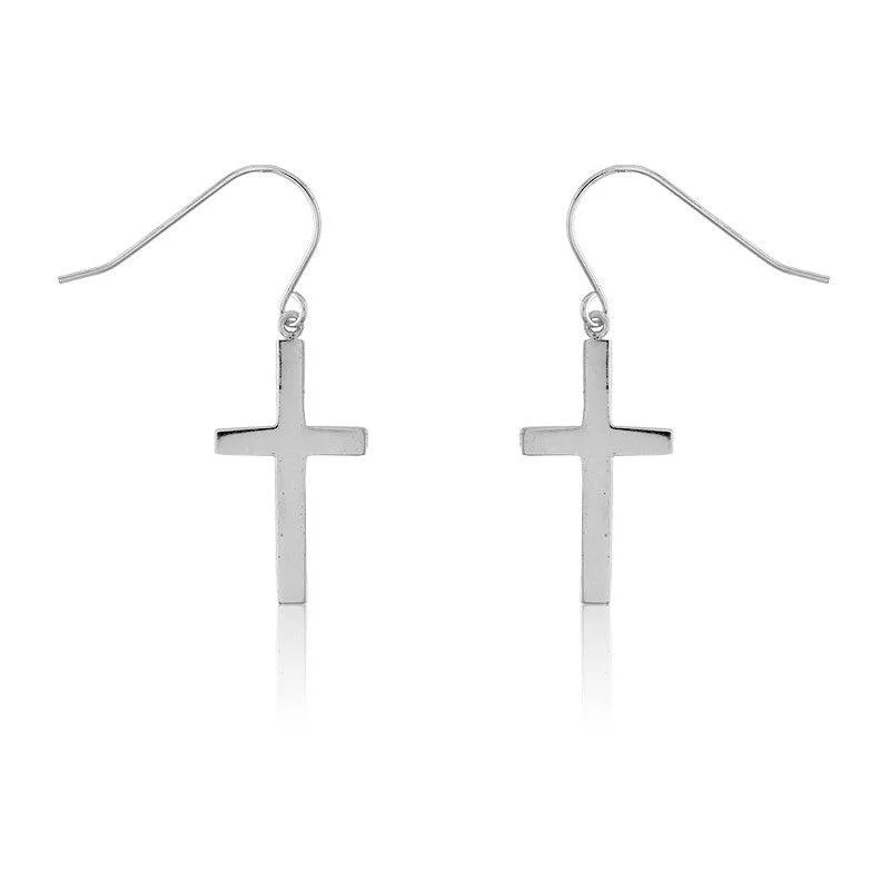 Raised texture earrings-Sterling Silver Large Cross Earrings