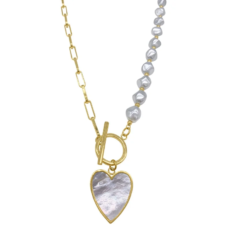 Wrap-around necklaces-Adornia Pearl and Chain Heart Toggle Necklace