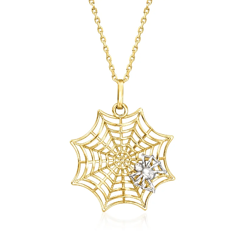 Amber drop necklaces-Ross-Simons 14kt 2-Tone Gold Spiderweb Pendant Necklace