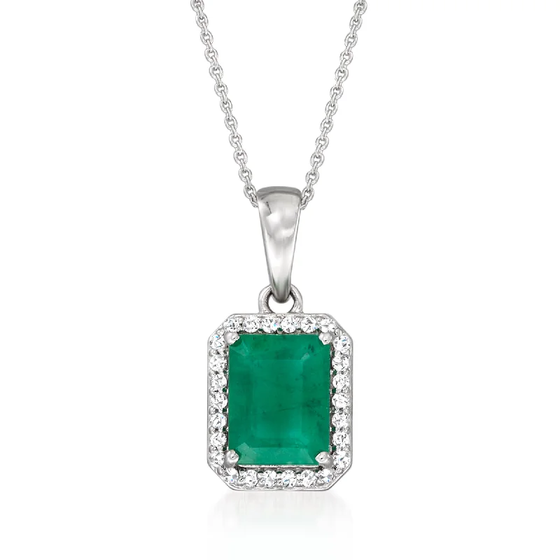 Iolite stone necklaces-Ross-Simons Emerald and . Diamond Pendant Necklace in 14kt White Gold