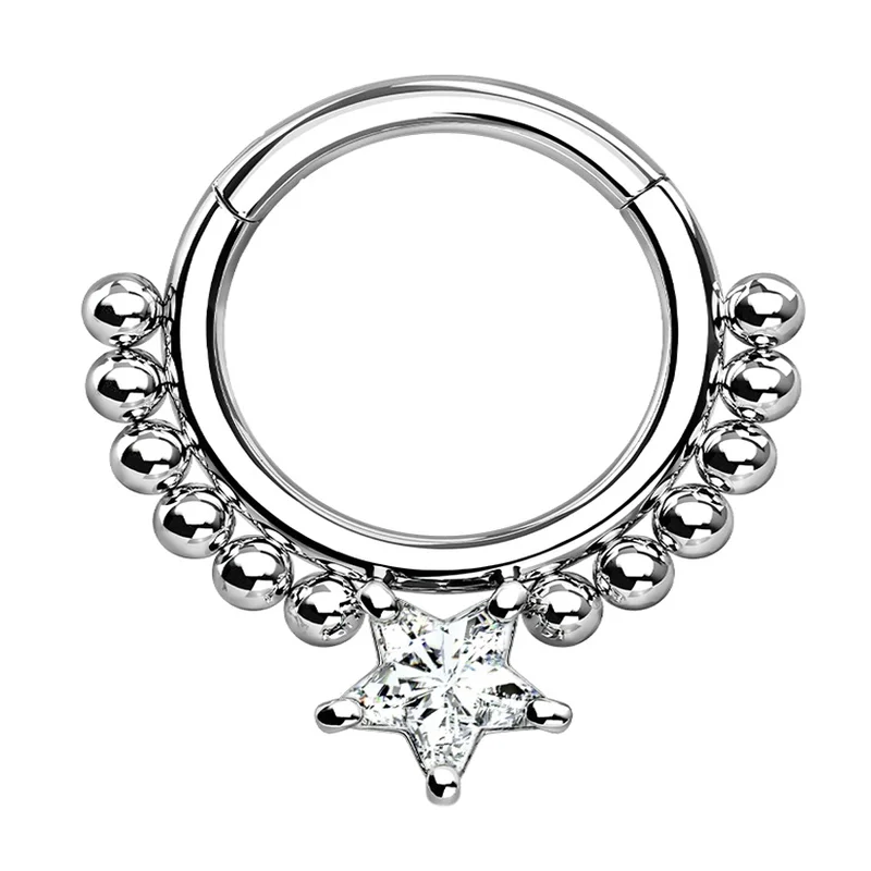 Petite wing rings-Beaded Clear Star Hinged Segment Ring