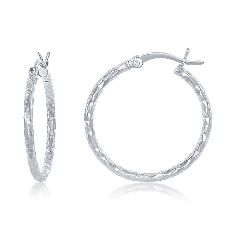 Holy cross earrings-Sterling Silver Diamond Cut Hoop Earrings, 25 mm