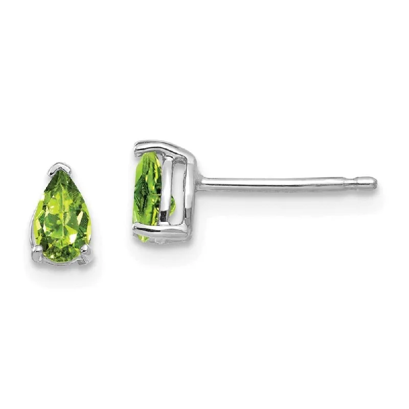 Corded satin earrings-14k White Gold 5x3mm Pear Peridot Earrings