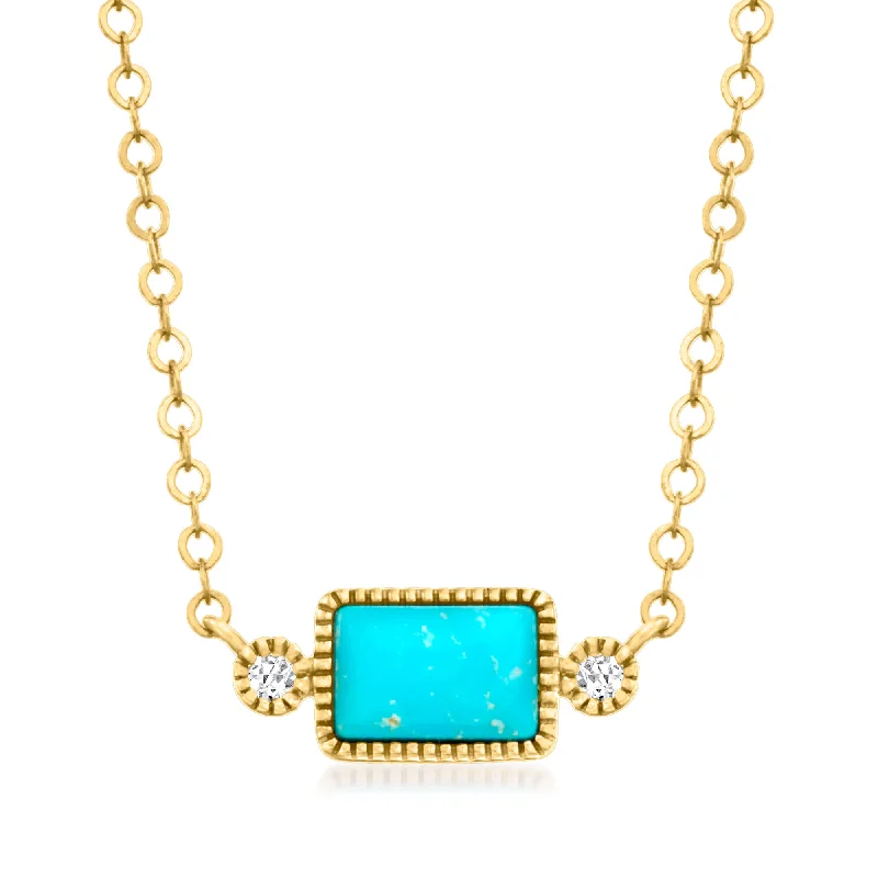 Pentagon pendant necklaces-RS Pure by Ross-Simons Turquoise Necklace With Diamond Accents in 14kt Yellow Gold