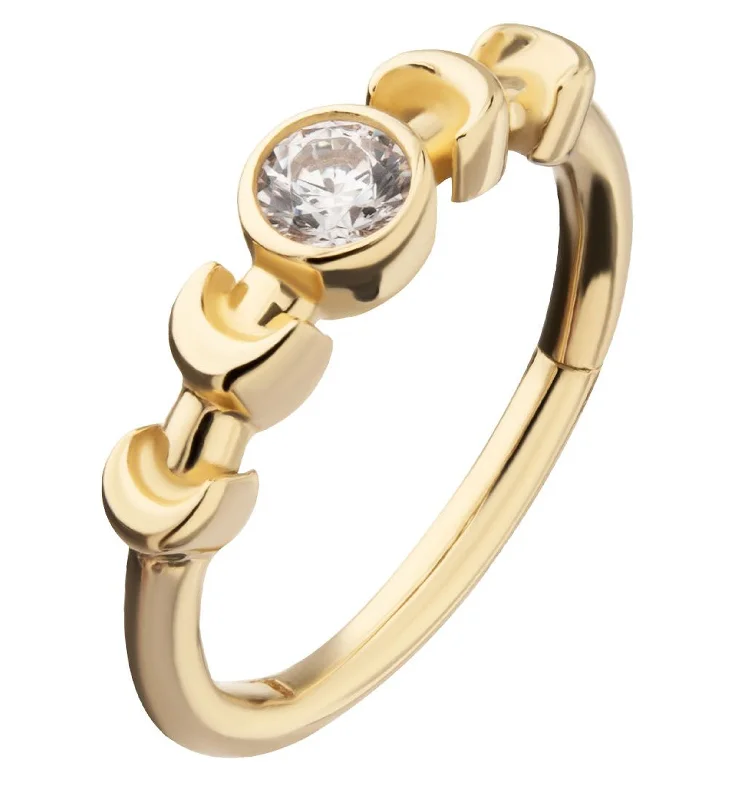 Hawk design rings-14kt Gold Small Moon Phase Clear CZ Hinged Segment Ring