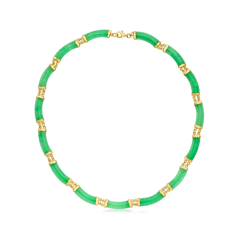 Alloy blend necklaces-Ross-Simons Curved Jade Necklace in 18kt Gold Over Sterling