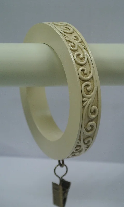 Pentagon gem rings-Set of 8 Large Scroll Designer Curtain Rings in Ivory