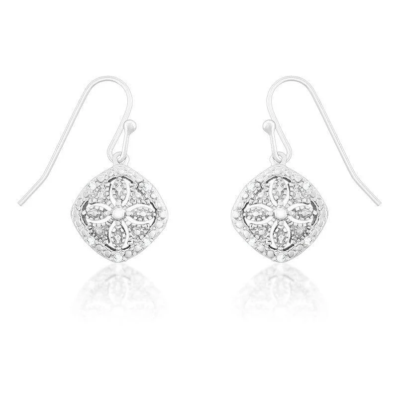 Neat stud earrings-Sterling Silver Square Disc Flower Diamond Earrings