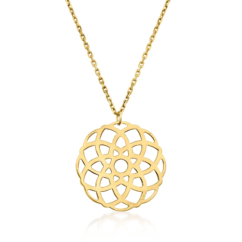 Relic coin necklaces-Ross-Simons Italian 14kt Yellow Gold Geometric Flower Openwork Medallion Necklace