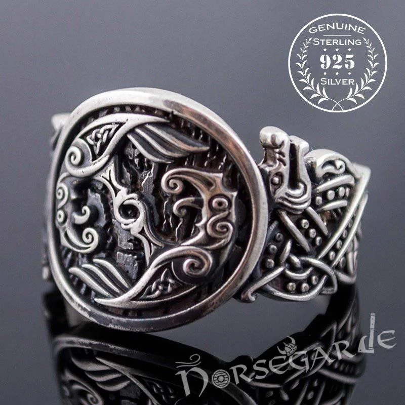 Petite pearl rings-Handcrafted Celtic Ravens Jellinge Style Ring - Sterling Silver