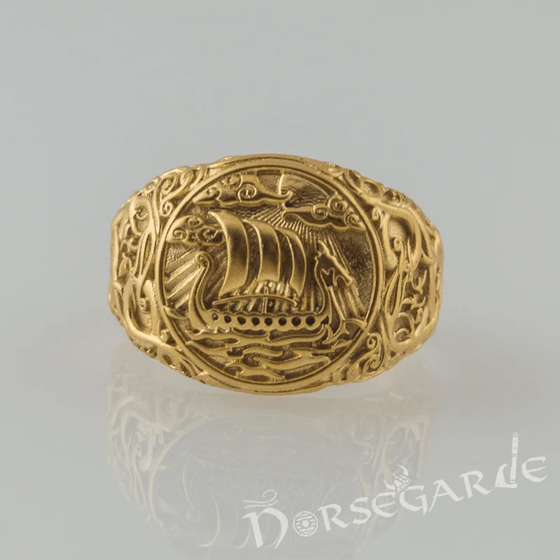 Tide style rings-Handcrafted Urnes Style Drakkar Ring - Gold