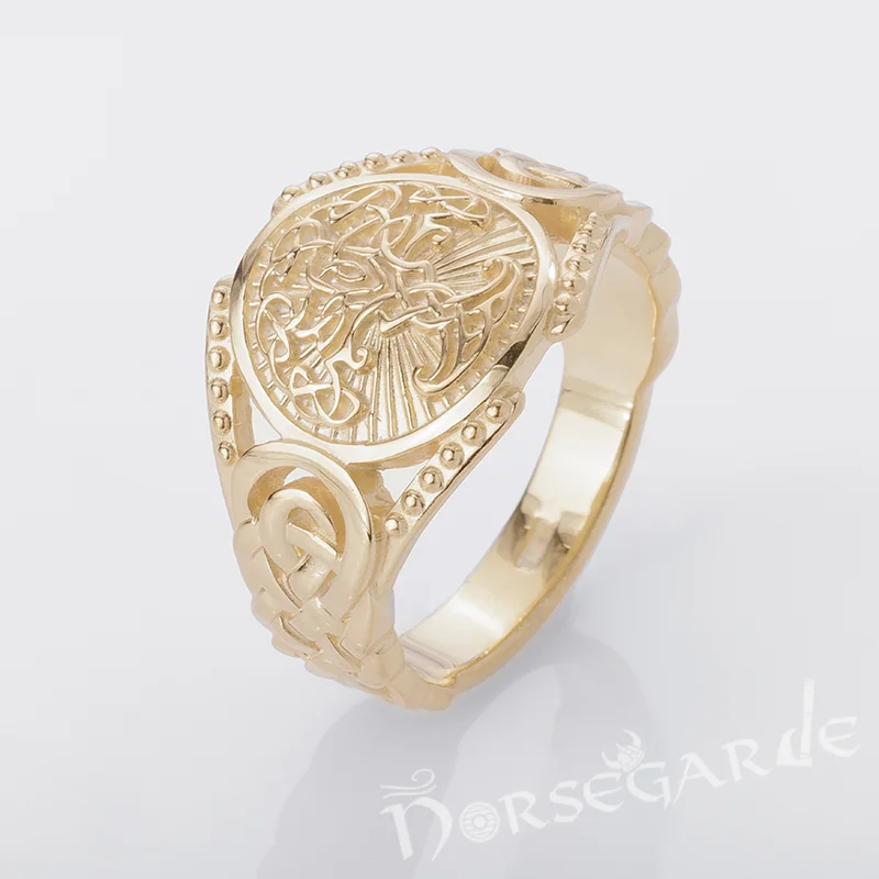 Pentagon gem rings-Handcrafted Yggdrasil Braid Ornament Ring - Gold