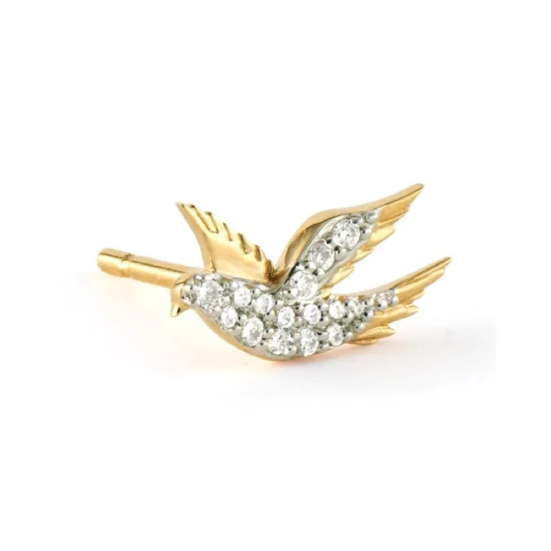 Stranded bead rings-14K Gold Pave Diamond Songbird Stud Earring