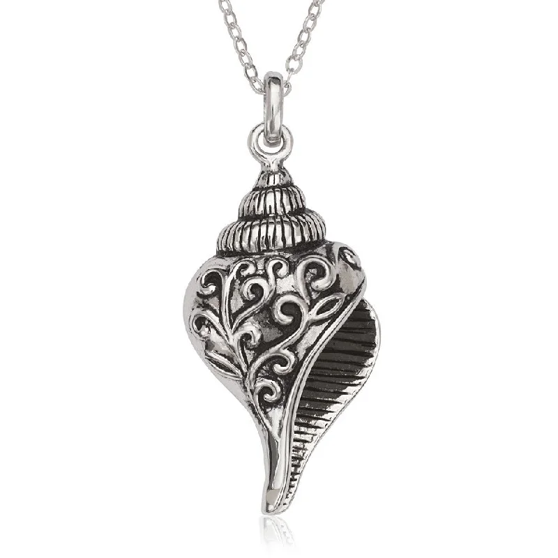 Mystic eye necklaces-Sterling Silver Fancy Oxidized Seashell Pendant