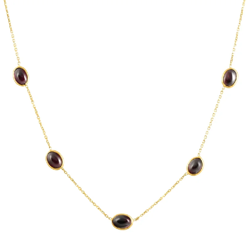 Charoite stone necklaces-14k Yellow Gold Garnet Station Necklace By The Yard Design 18"