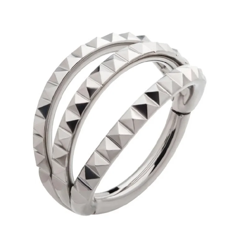 Raised texture rings-Triple Polyhedra Row Titanium Hinged Segment Ring