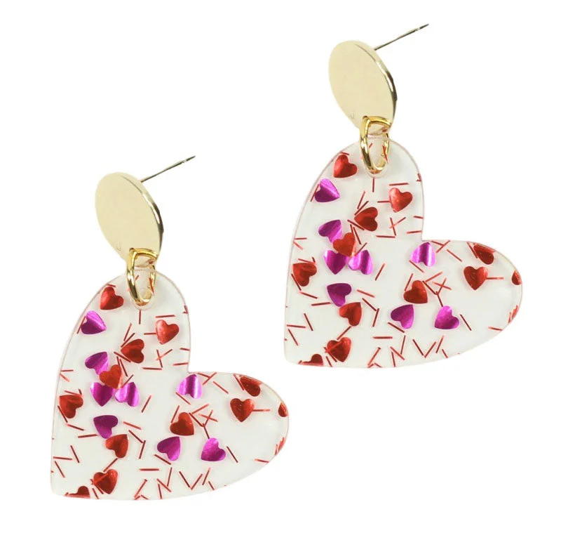 Circle drop earrings-Confetti Heart Earring