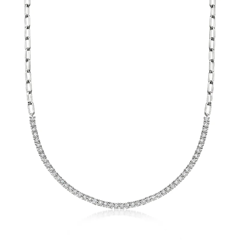 Faceted crystal necklaces-Ross-Simons Diamond Paper Clip Link Tennis Necklace in Sterling Silver