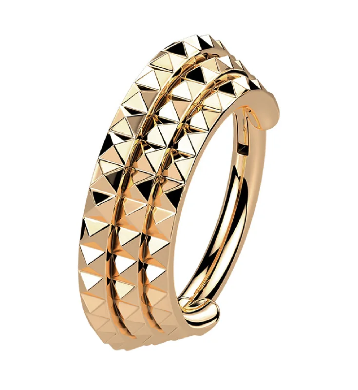 Bare frame rings-Rose Gold PVD Stacked Polyhedra Edge Hinged Segment Ring