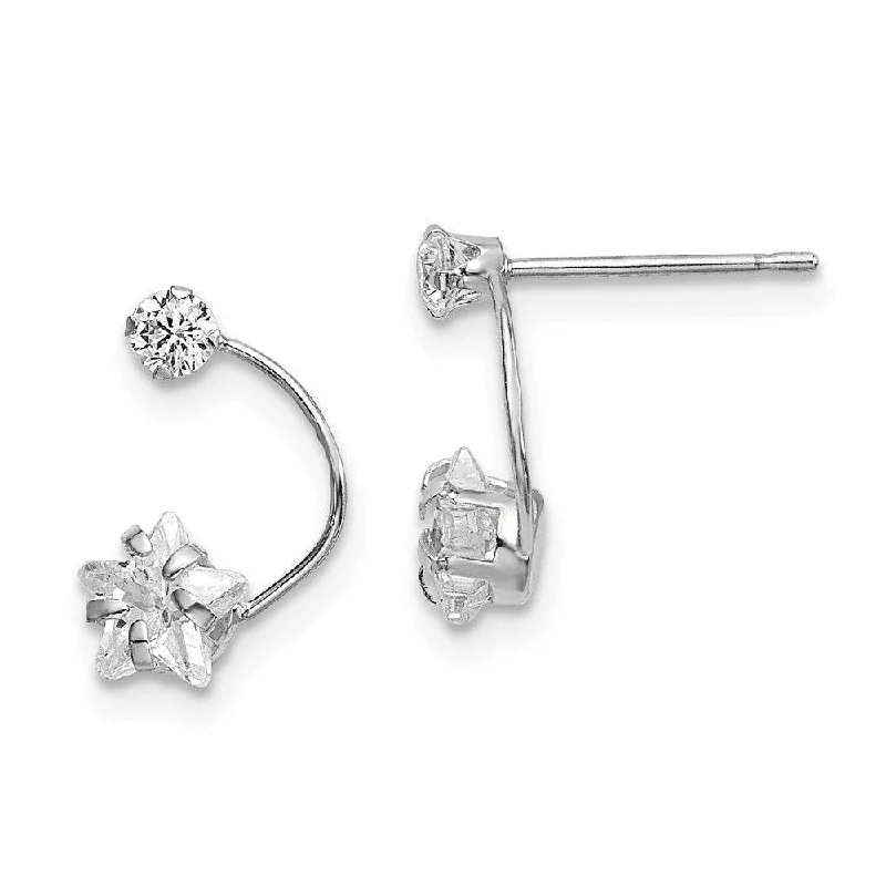 Orchid motif earrings-14k White Gold Polished Shooting Star CZ Post Earrings