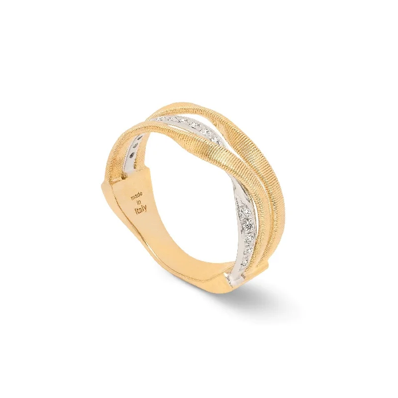 Matte bead rings-18K Gold & Diamond Triple Strand Ring