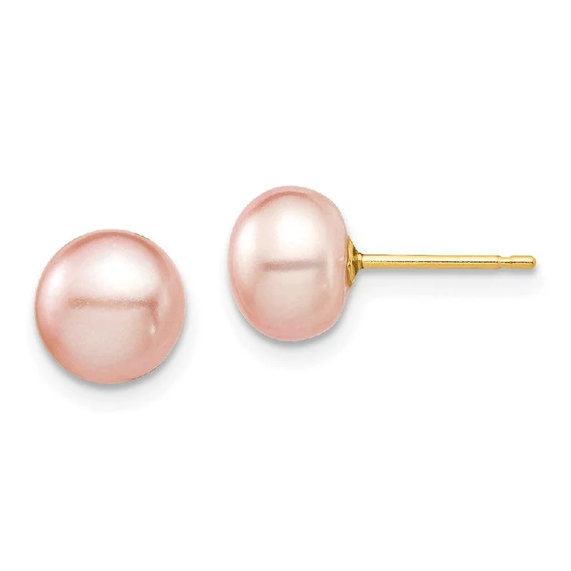 Pastel bead earrings-Madi K Kid's 14k  7-8mm Pink Button Freshwater Cultured Pearl Stud Post Earrings