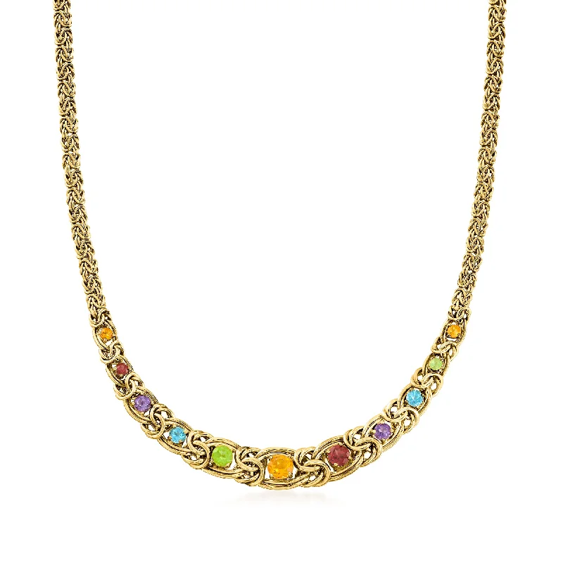 Heavy link necklaces-Ross-Simons Multi-Gemstone Graduated Byzantine Necklace in 18kt Gold Over Sterling