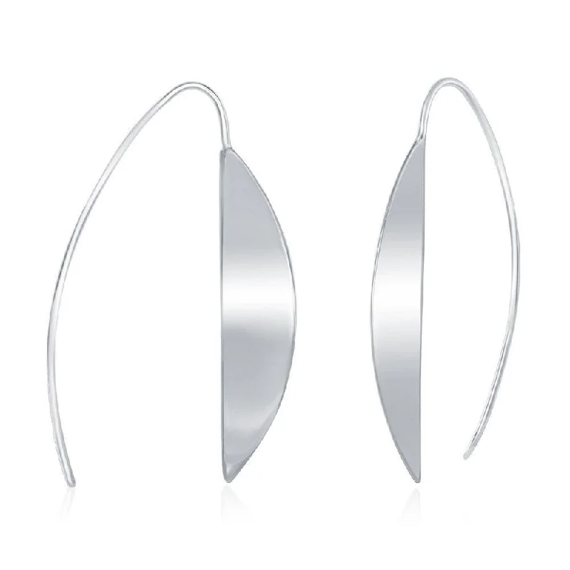 Satin silver earrings-Sterling Silver Half Moon Style Threader Earrings