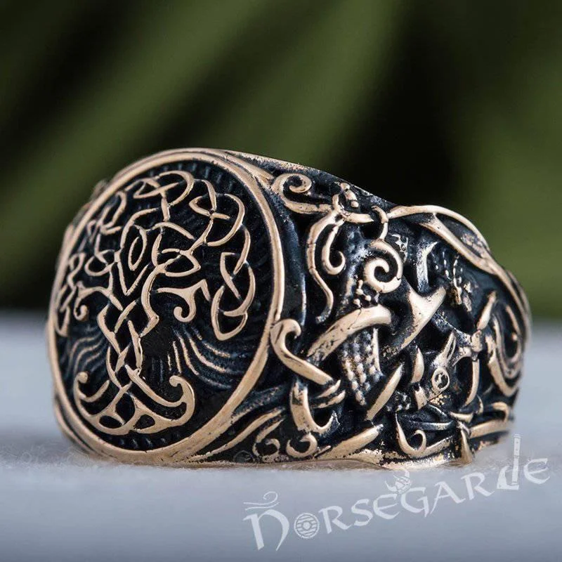 Circle gem rings-Handcrafted Yggdrasil Mammen Style Ring - Bronze