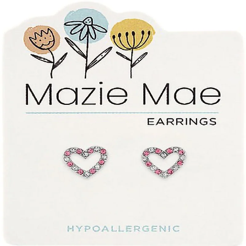 Matte bead rings-Center Court : Silver CZ & Light Rose Open Heart Stud Mazie Mae Earring