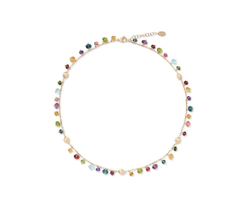 Bead-wrapped necklaces-18K Gold Africa Mixed Gemstone Necklace