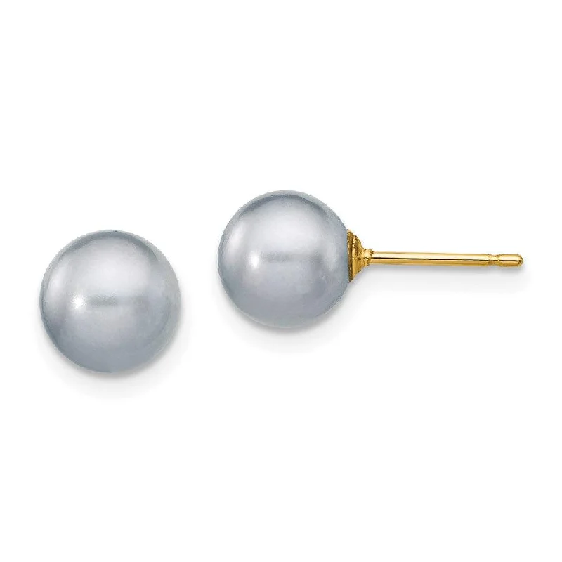 Faceted crystal earrings-14k 7-8mm Grey Round Freshwater Cultured Pearl Stud Post Earrings