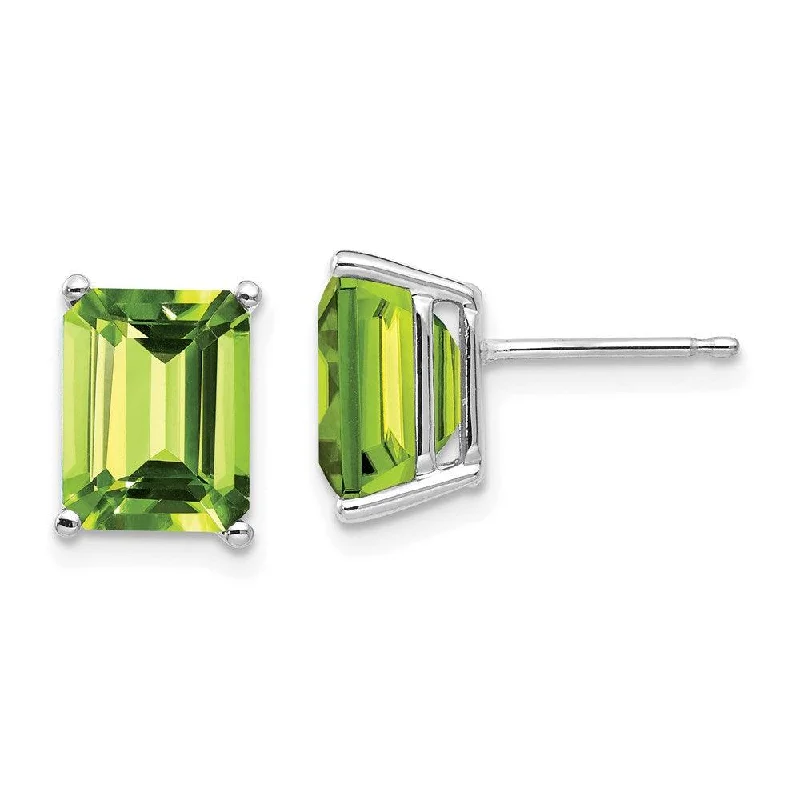 Pearl cluster earrings-14k White Gold 9x7mm Emerald Cut Peridot Earrings