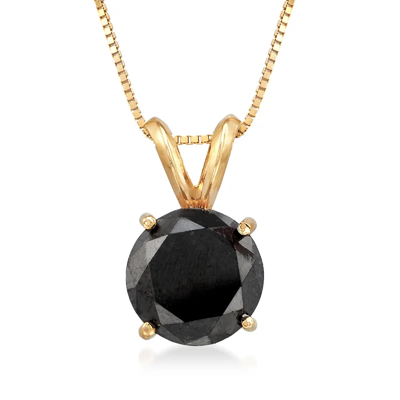 Coil knot necklaces-Ross-Simons Black Diamond Solitaire Necklace in 14kt Yellow Gold