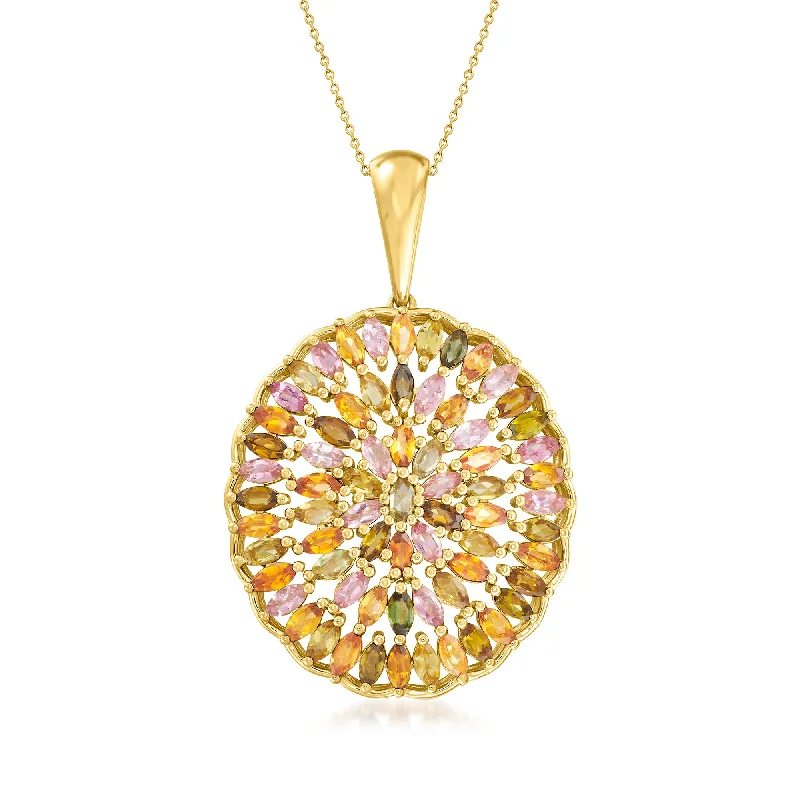 Six-layer necklaces-Ross-Simons Multicolored Tourmaline Pendant Necklace in 18kt Gold Over Sterling