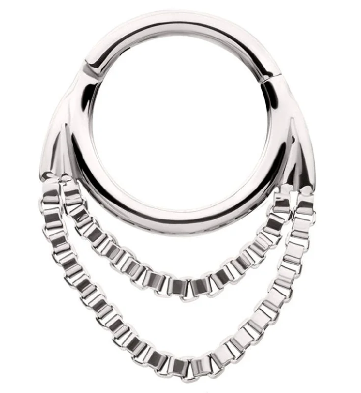 Crisp band rings-Double Box Chain Dangle Stainless Steel Hinged Segment Ring