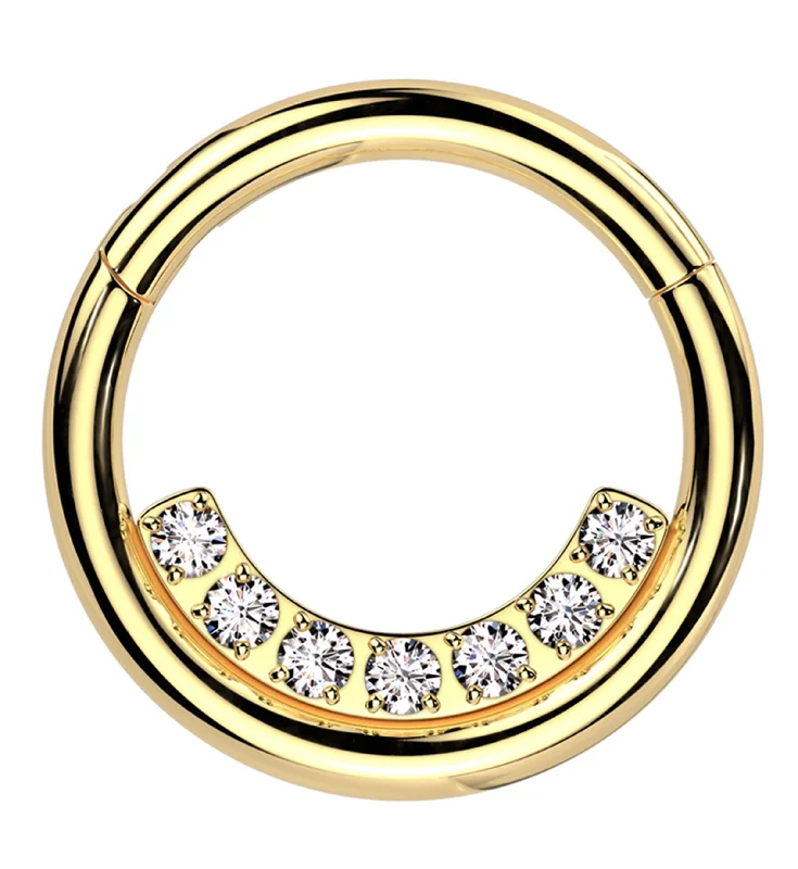 Timeless lock rings-Gold PVD Ethereal Inner Clear CZ Row Stainless Steel Hinged Segment Ring