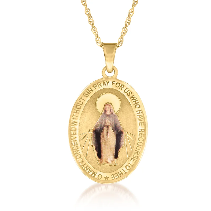 Silk thread necklaces-Ross-Simons Italian 14kt Yellow Gold Miraculous Medal Necklace With Multicolored Enamel