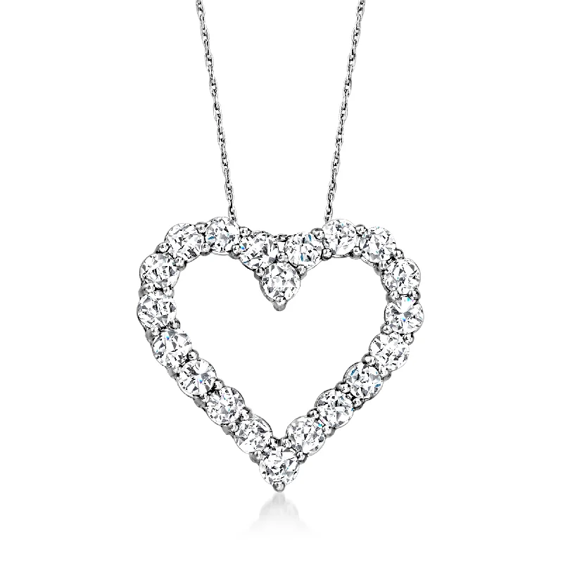 Rhodolite necklaces-Ross-Simons Diamond Heart Pendant Necklace in 14kt White Gold