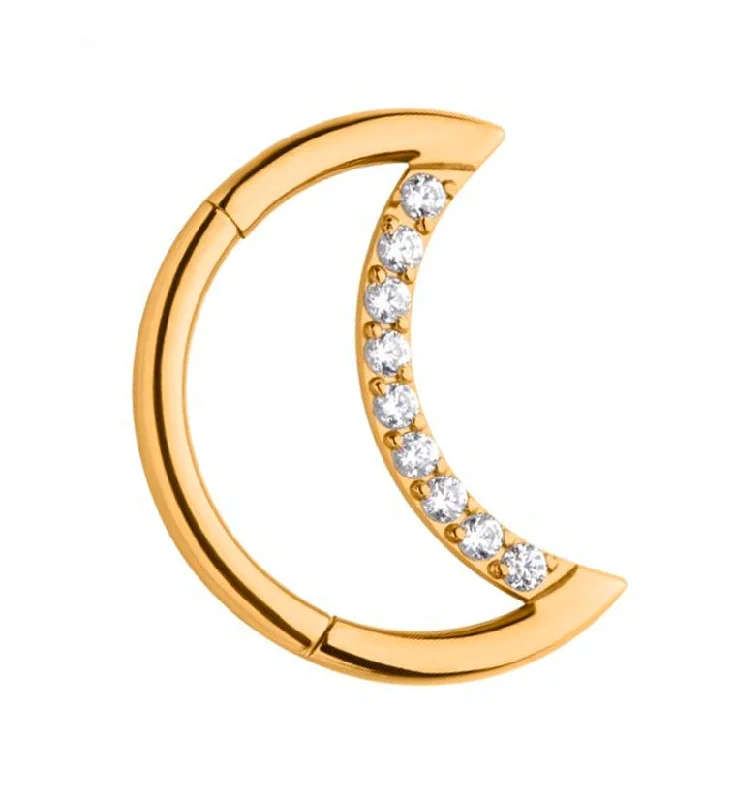 Petite wing rings-24kt Gold PVD Half Moon CZ Row Titanium Hinged Segment Ring