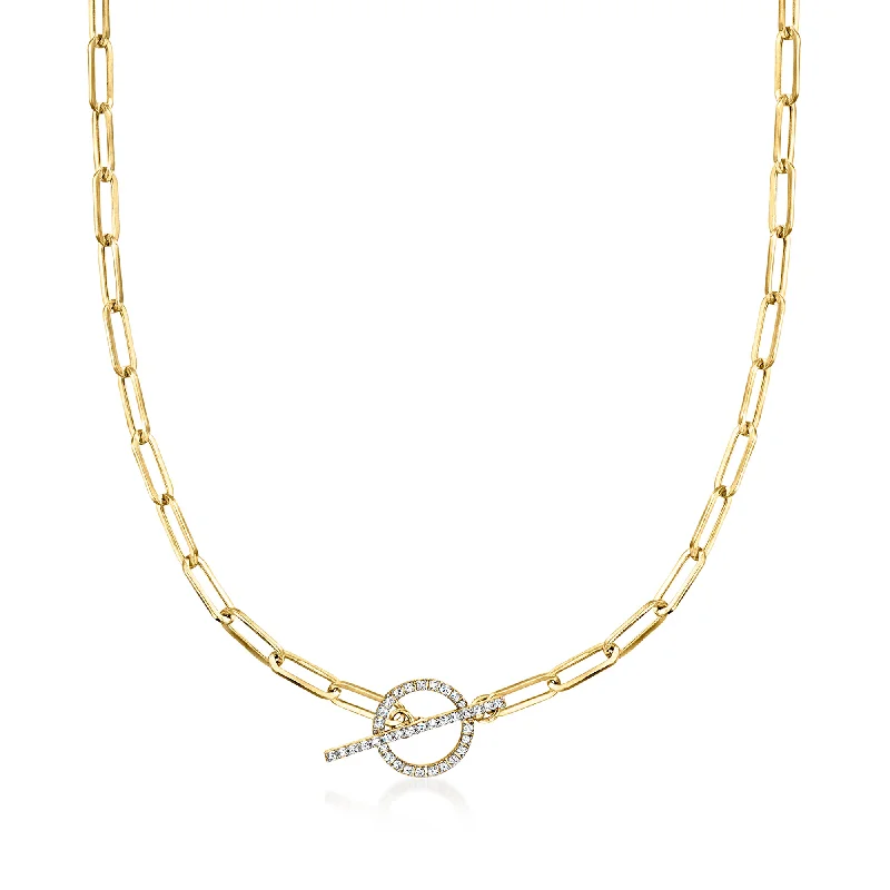 Kelp wave necklaces-Ross-Simons Diamond Toggle Clasp Paper Clip Link Necklace in 14kt Yellow Gold